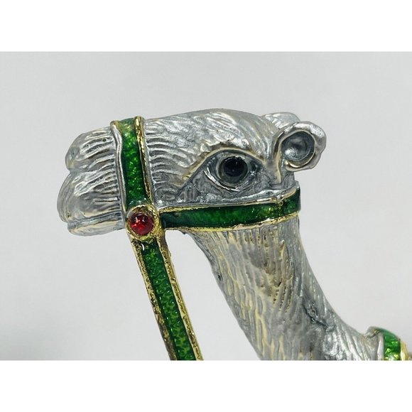 Crystal Bejeweled Camel Heavy Latching Trinket Box Silver Gold Emerald Colored - Picture 9 of 16